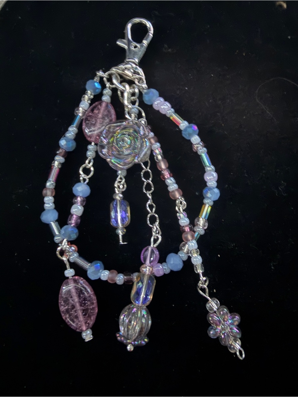 Handmade Iridescent Purple Beaded Charm Bag Bling/ Keychain